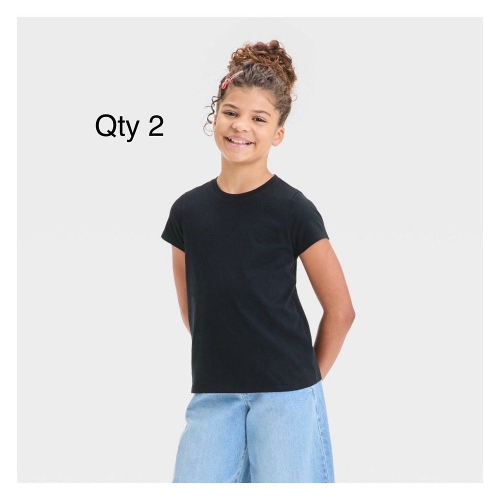 *NEW* Qty 2 Cat & Jack Girls XL 14 Short Sleeve T-Shirt Black NWT